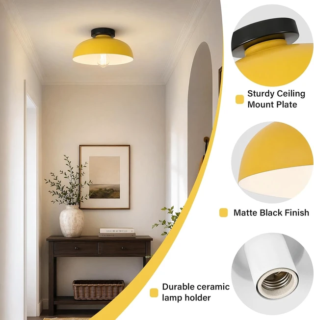 Alt view image 3 of 7 - Modern Semi Flush Mount Ceiling Light, Yellow Light (12.01 Inch)