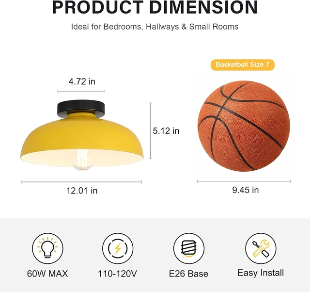 Alt view image 4 of 7 - Modern Semi Flush Mount Ceiling Light, Yellow Light (12.01 Inch)