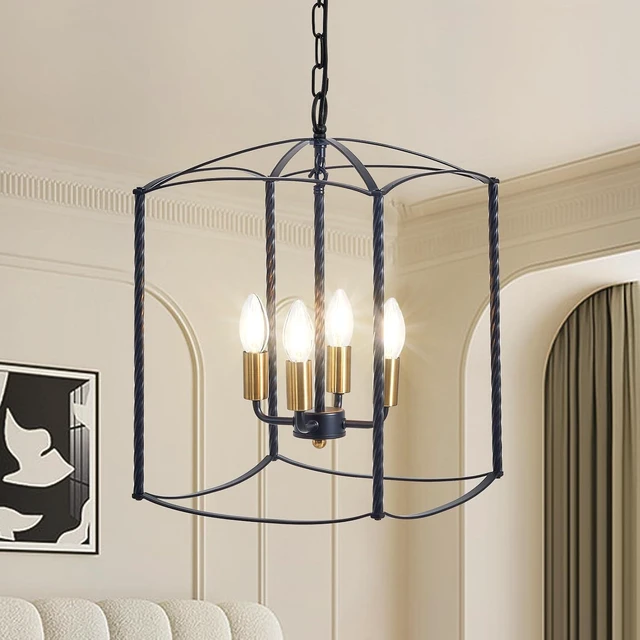 Main image of Industrial Black Chandelier 4-Light Lantern Pendant Lighting Fixture for Over Table Dining Room Kitchen Island Foyer Hallway,E12 Max 60W,12.60in