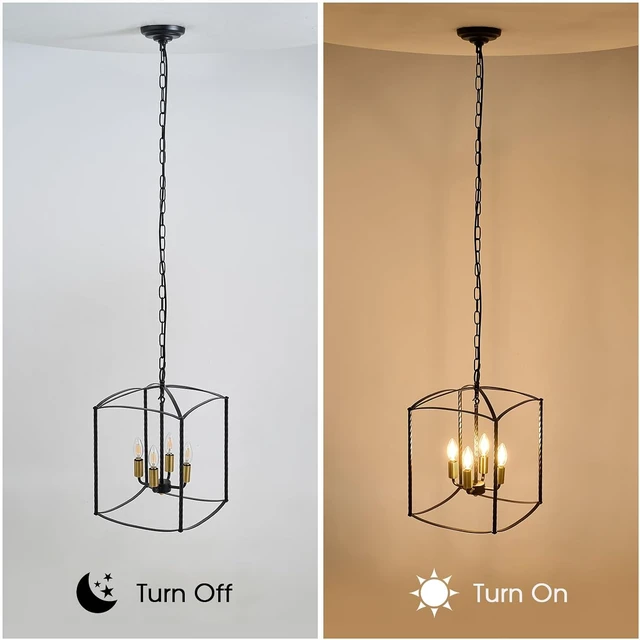 Alt view image 3 of 7 - Industrial Black Chandelier 4-Light Lantern Pendant Lighting Fixture for Over Table Dining Room Kitchen Island Foyer Hallway,E12 Max 60W,12.60in