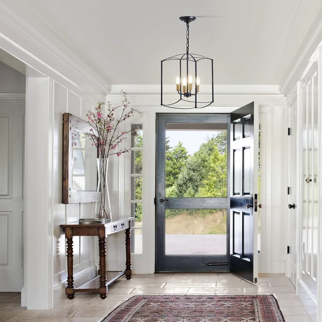 Alt view image 5 of 7 - Industrial Black Chandelier 4-Light Lantern Pendant Lighting Fixture for Over Table Dining Room Kitchen Island Foyer Hallway,E12 Max 60W,12.60in