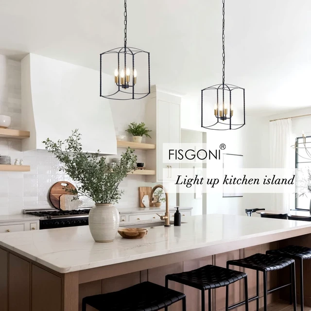 Alt view image 7 of 7 - Industrial Black Chandelier 4-Light Lantern Pendant Lighting Fixture for Over Table Dining Room Kitchen Island Foyer Hallway,E12 Max 60W,12.60in