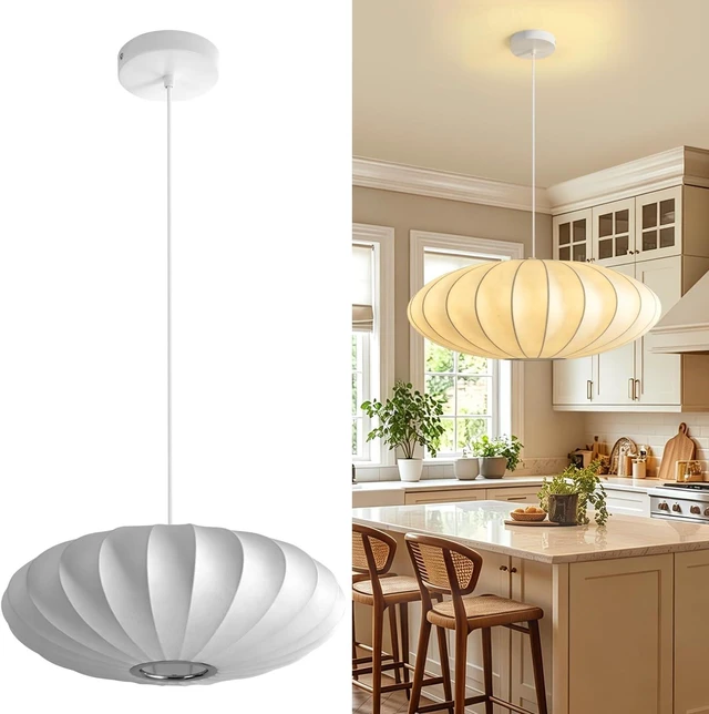 Main image of 15.8in Lantern Pendant Light, White Imitation Silk Bubble Pendant Light
