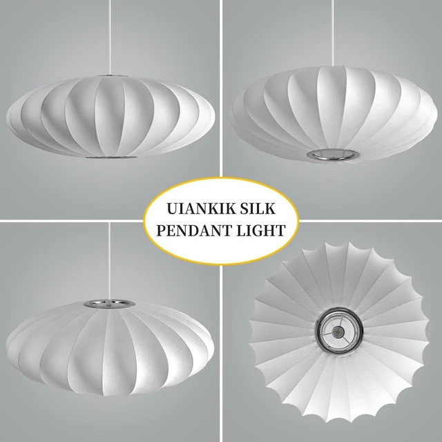 Alt view image 2 of 7 - 15.8in Lantern Pendant Light, White Imitation Silk Bubble Pendant Light