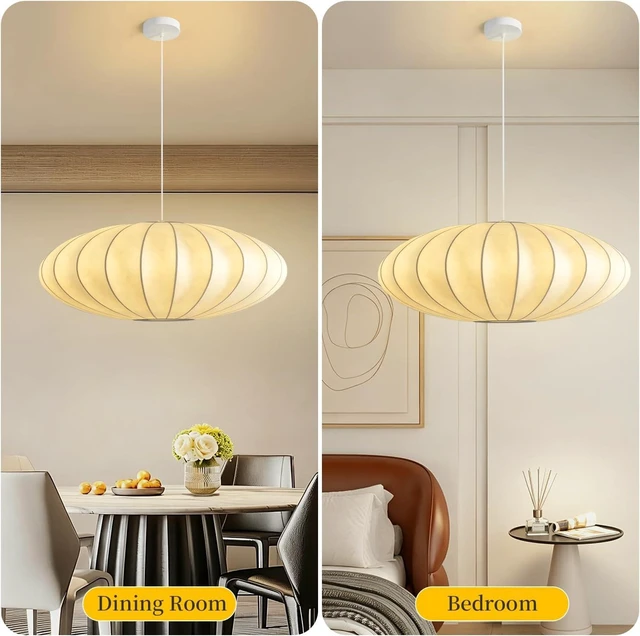 Alt view image 3 of 7 - 15.8in Lantern Pendant Light, White Imitation Silk Bubble Pendant Light