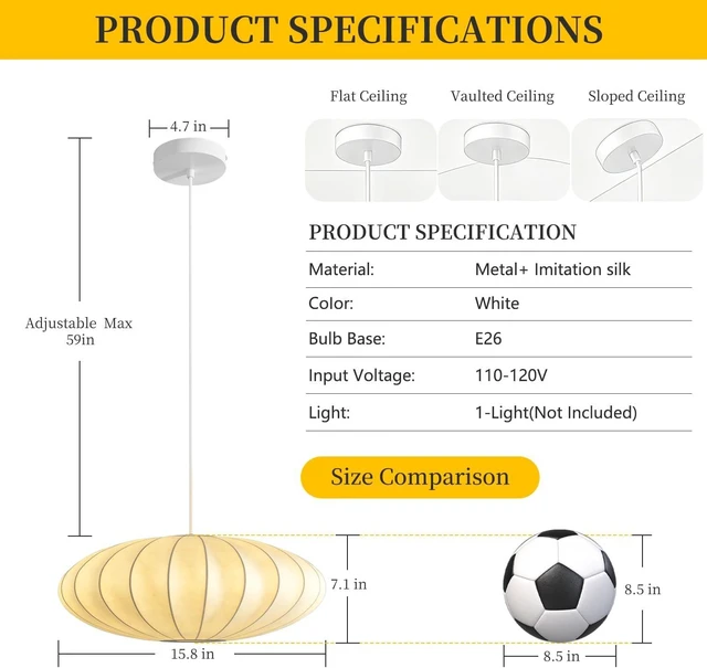 Alt view image 6 of 7 - 15.8in Lantern Pendant Light, White Imitation Silk Bubble Pendant Light