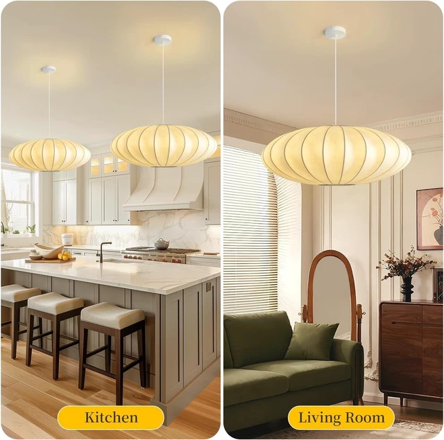 Alt view image 7 of 7 - 15.8in Lantern Pendant Light, White Imitation Silk Bubble Pendant Light