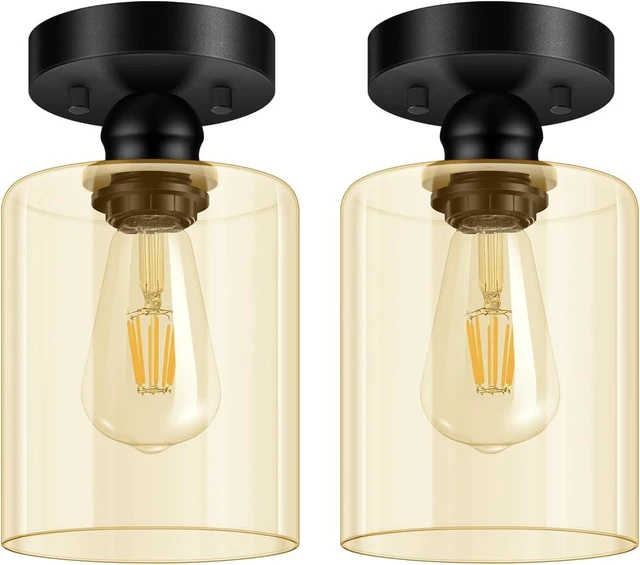 Main image of Boostarea Semi Flush Mount Ceiling Light,2 Pack Industrial Hanging Ceiling Pendant Lamp With Glass Shade, Farmhouse Light Fixture for Porch Hallway Corridor Kitchen Bathroom Bedroom, Bulb Not Included