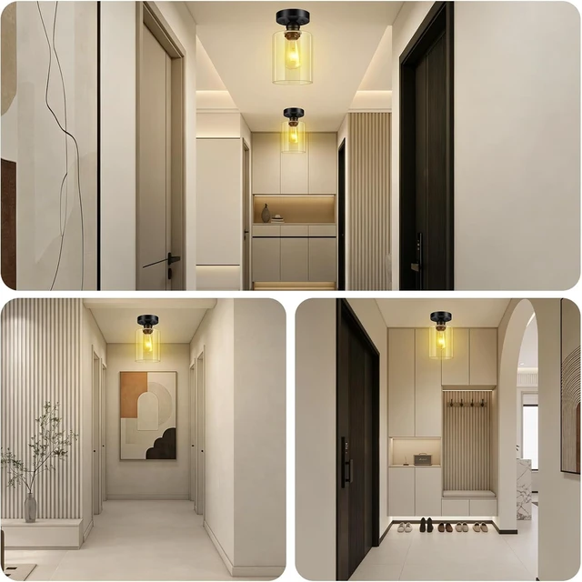 Alt view image 5 of 7 - Boostarea Semi Flush Mount Ceiling Light,2 Pack Industrial Hanging Ceiling Pendant Lamp With Glass Shade, Farmhouse Light Fixture for Porch Hallway Corridor Kitchen Bathroom Bedroom, Bulb Not Included