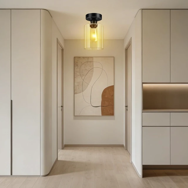 Alt view image 7 of 7 - Boostarea Semi Flush Mount Ceiling Light,2 Pack Industrial Hanging Ceiling Pendant Lamp With Glass Shade, Farmhouse Light Fixture for Porch Hallway Corridor Kitchen Bathroom Bedroom, Bulb Not Included