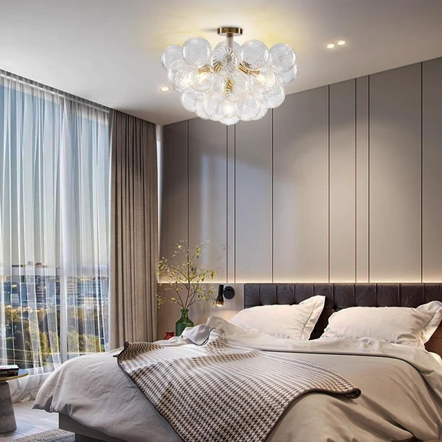 Alt view image 2 of 7 - Bubble Chandelier Light Fixture,Dia 24" Gold Bubble Ball Swirled Semi Flush Mount Ceiling Light Fixture,Bubble Glass Chandelier for Dining room,Living room,Bedroom (JR1595:White+Gold, 24"Dia)