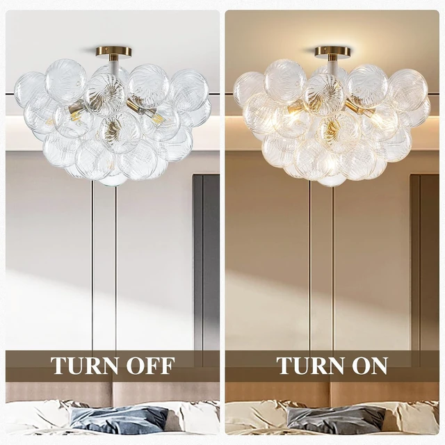 Alt view image 5 of 7 - Bubble Chandelier Light Fixture,Dia 24" Gold Bubble Ball Swirled Semi Flush Mount Ceiling Light Fixture,Bubble Glass Chandelier for Dining room,Living room,Bedroom (JR1595:White+Gold, 24"Dia)