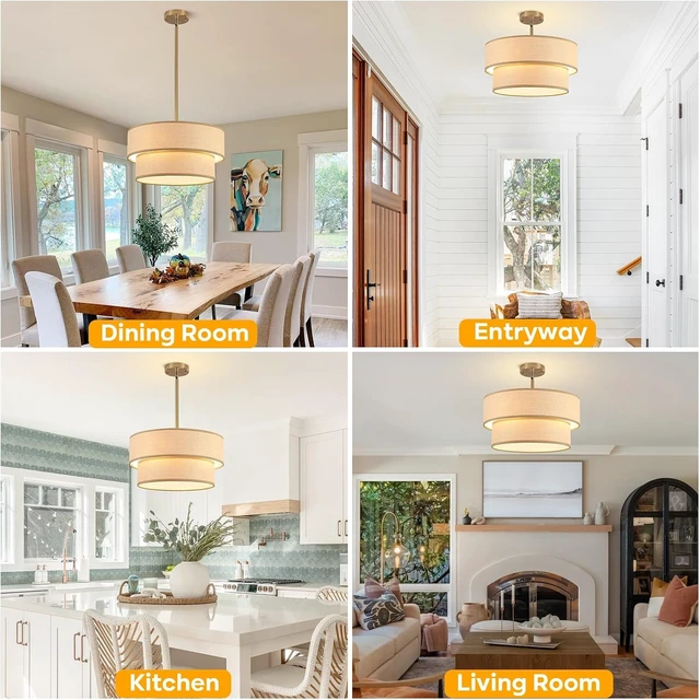 Alt view image 2 of 7 - Rattan Sloped Ceiling Light, 16.53" Semi Flush Mount Lights Fixtures