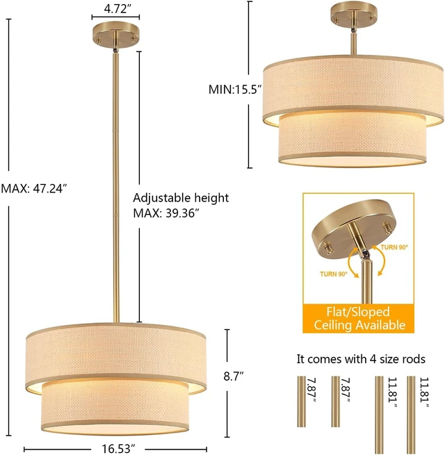 Alt view image 3 of 7 - Rattan Sloped Ceiling Light, 16.53" Semi Flush Mount Lights Fixtures