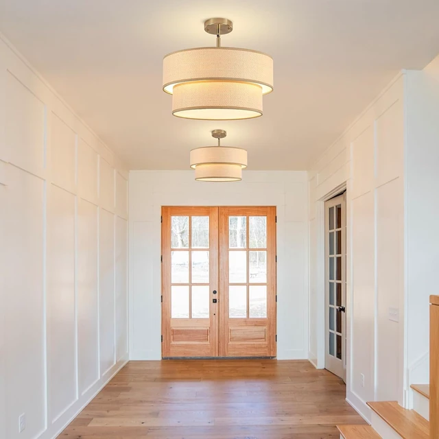 Alt view image 4 of 7 - Rattan Sloped Ceiling Light, 16.53" Semi Flush Mount Lights Fixtures