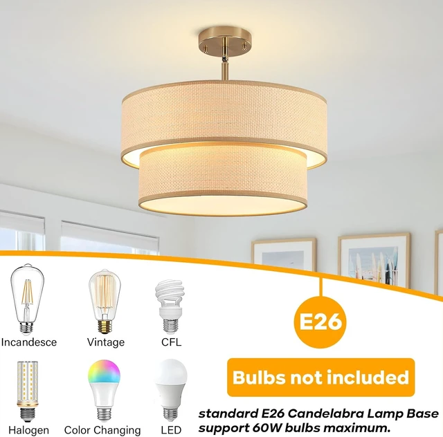 Alt view image 6 of 7 - Rattan Sloped Ceiling Light, 16.53" Semi Flush Mount Lights Fixtures