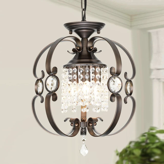 Main image of Bronze Crystal Chandeliers for Dining Room, 3-Light 14 Inch Flush Mount Ceiling Light Fixture,Vintage Hanging Pendant Lighting for Kitchen Island,Living Rooms, Foyer