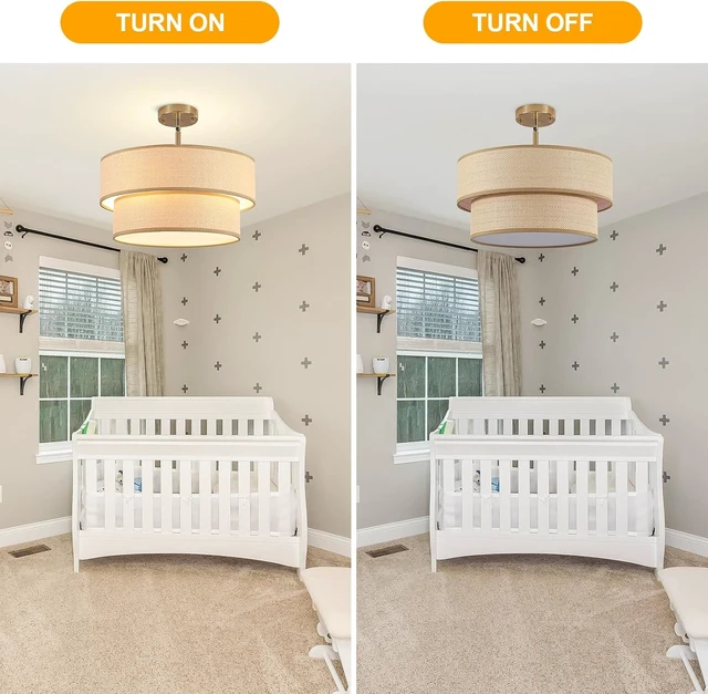 Alt view image 7 of 7 - Rattan Sloped Ceiling Light, 16.53" Semi Flush Mount Lights Fixtures
