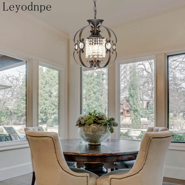 Alt view image 4 of 7 - Bronze Crystal Chandeliers for Dining Room, 3-Light 14 Inch Flush Mount Ceiling Light Fixture,Vintage Hanging Pendant Lighting for Kitchen Island,Living Rooms, Foyer