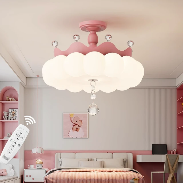 Alt view image 2 of 7 - LED Ceiling Light Dimmable with Remote Control,Modern Kids Room Flush Mount Ceiling Light Fixture,Cartoon Crown Ceiling Lamp,Girls Room for boy Room Baby Kids Room Bedroom Nursery Pink