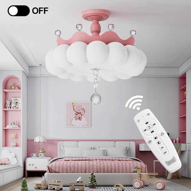 Alt view image 4 of 7 - LED Ceiling Light Dimmable with Remote Control,Modern Kids Room Flush Mount Ceiling Light Fixture,Cartoon Crown Ceiling Lamp,Girls Room for boy Room Baby Kids Room Bedroom Nursery Pink