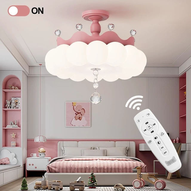 Alt view image 5 of 7 - LED Ceiling Light Dimmable with Remote Control,Modern Kids Room Flush Mount Ceiling Light Fixture,Cartoon Crown Ceiling Lamp,Girls Room for boy Room Baby Kids Room Bedroom Nursery Pink