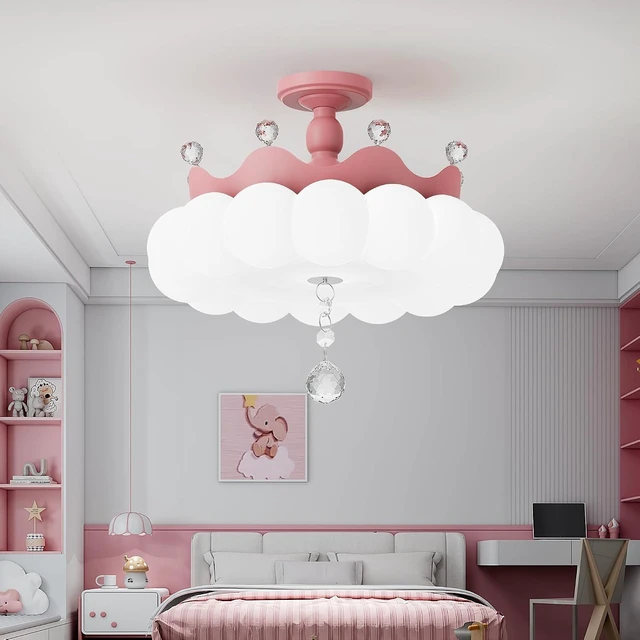 Main image of LED Ceiling Light Dimmable with Remote Control,Modern Kids Room Flush Mount Ceiling Light Fixture,Cartoon Crown Ceiling Lamp,Girls Room for boy Room Baby Kids Room Bedroom Nursery Pink