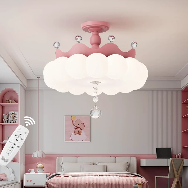 Alt view image 7 of 7 - LED Ceiling Light Dimmable with Remote Control,Modern Kids Room Flush Mount Ceiling Light Fixture,Cartoon Crown Ceiling Lamp,Girls Room for boy Room Baby Kids Room Bedroom Nursery Pink