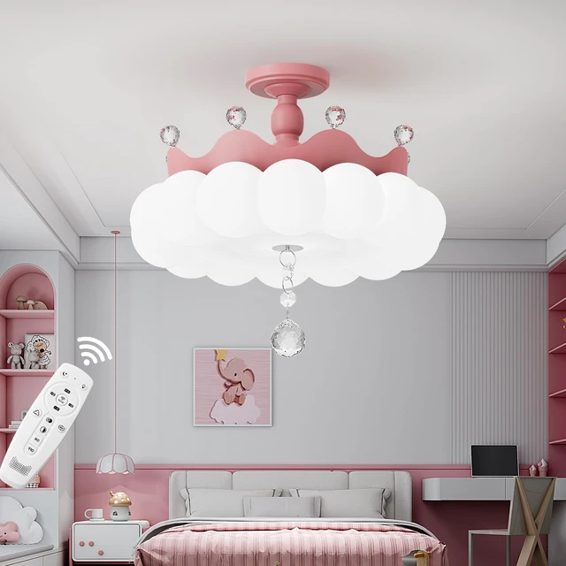 Alt view image 6 of 7 - LED Ceiling Light Dimmable with Remote Control,Modern Kids Room Flush Mount Ceiling Light Fixture,Cartoon Crown Ceiling Lamp,Girls Room for boy Room Baby Kids Room Bedroom Nursery Pink