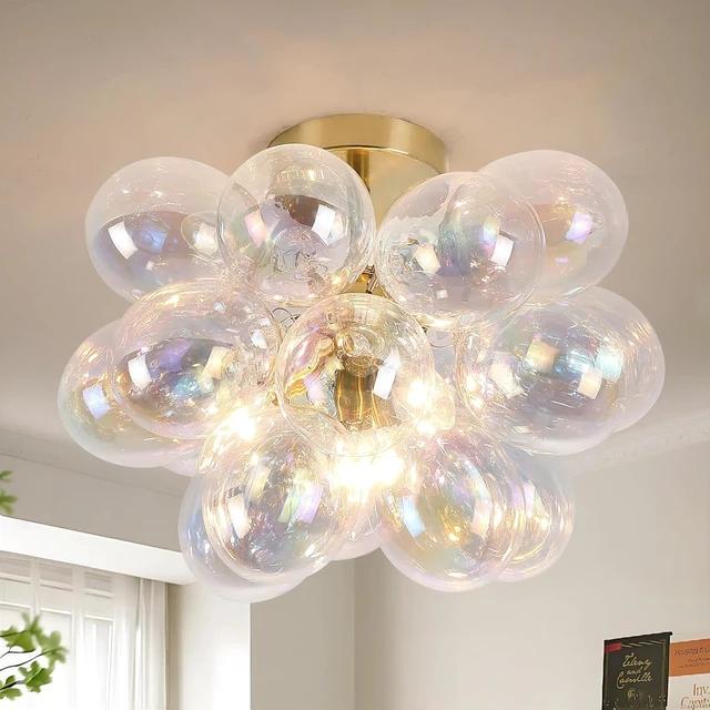 Main image of Modern Semi Flush Mount Bubble Chandelier with 17 Colorful Glass Globes