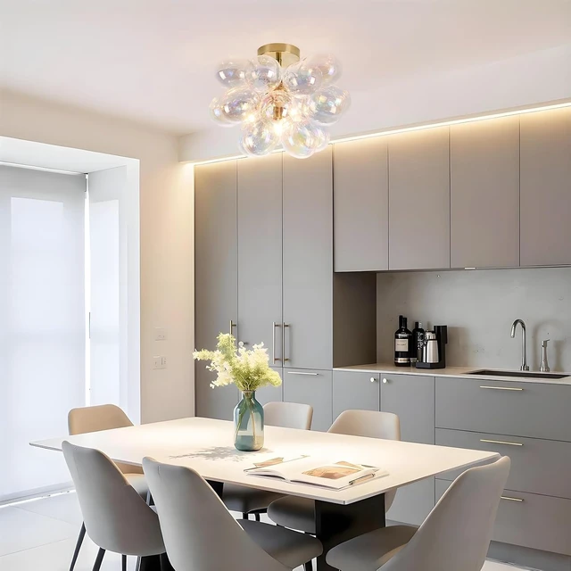 Alt view image 3 of 7 - Modern Semi Flush Mount Bubble Chandelier with 17 Colorful Glass Globes