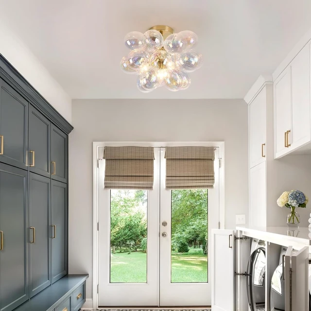 Alt view image 5 of 7 - Modern Semi Flush Mount Bubble Chandelier with 17 Colorful Glass Globes