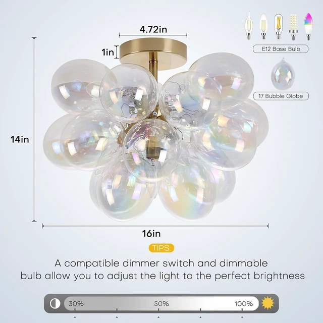 Alt view image 6 of 7 - Modern Semi Flush Mount Bubble Chandelier with 17 Colorful Glass Globes