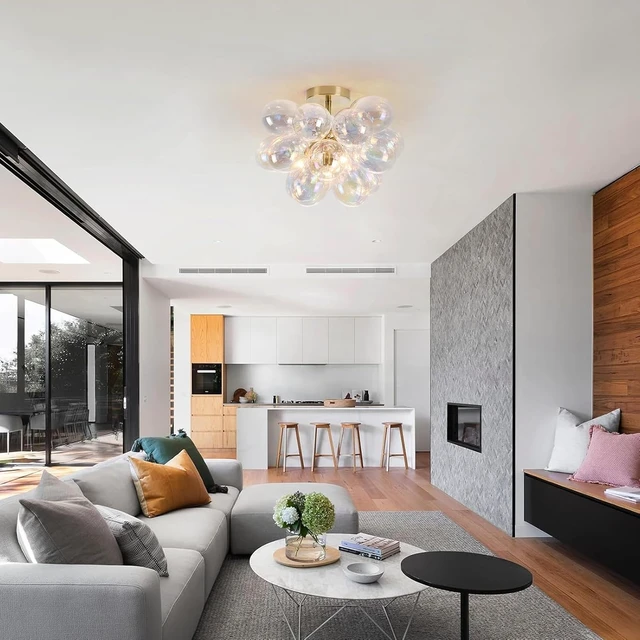 Alt view image 4 of 7 - Modern Semi Flush Mount Bubble Chandelier with 17 Colorful Glass Globes