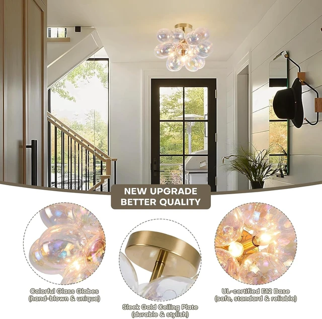 Alt view image 7 of 7 - Modern Semi Flush Mount Bubble Chandelier with 17 Colorful Glass Globes