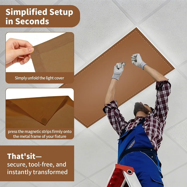 Alt view image 5 of 7 - 6 Pcs Fluorescent Light Covers for Ceiling Lights Classroom with 12 Magnets Decorative,4X2 Feet Magnetic Light Covers Office Light Covers Decorative Fixture Covers Replacement Home Brown