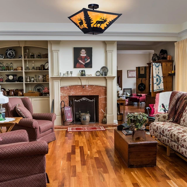 Alt view image 2 of 7 - TOCHIC Rustic Ceiling Light, Vintage Semi Flush Mount Cabin Light Fixture