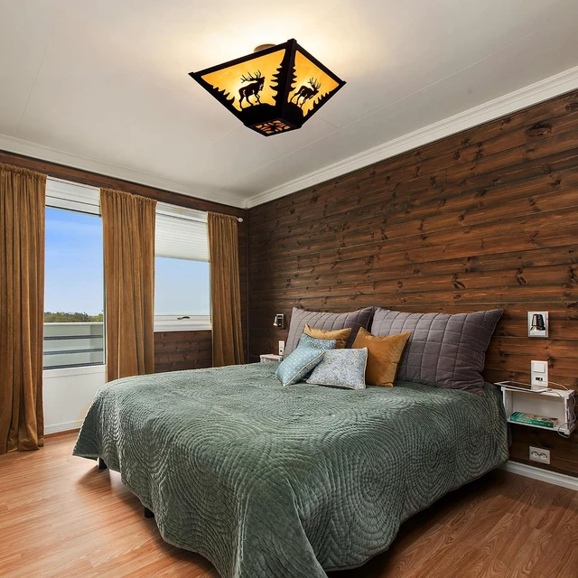 Alt view image 4 of 7 - TOCHIC Rustic Ceiling Light, Vintage Semi Flush Mount Cabin Light Fixture