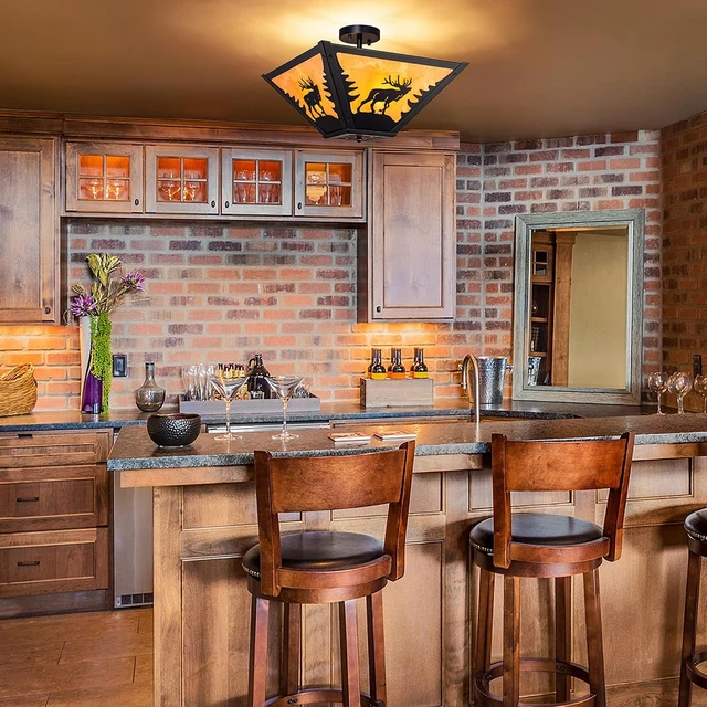 Alt view image 3 of 7 - TOCHIC Rustic Ceiling Light, Vintage Semi Flush Mount Cabin Light Fixture