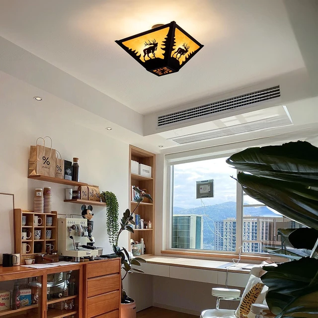 Alt view image 5 of 7 - TOCHIC Rustic Ceiling Light, Vintage Semi Flush Mount Cabin Light Fixture