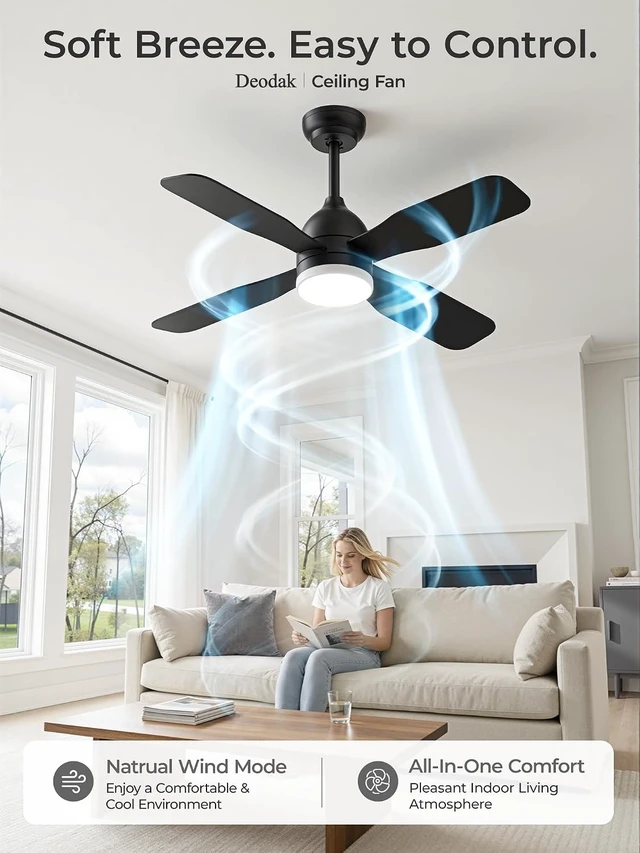 Alt view image 3 of 7 - 42 Inch Ceiling Fan with Light, APP & Remote, Downrod Mount