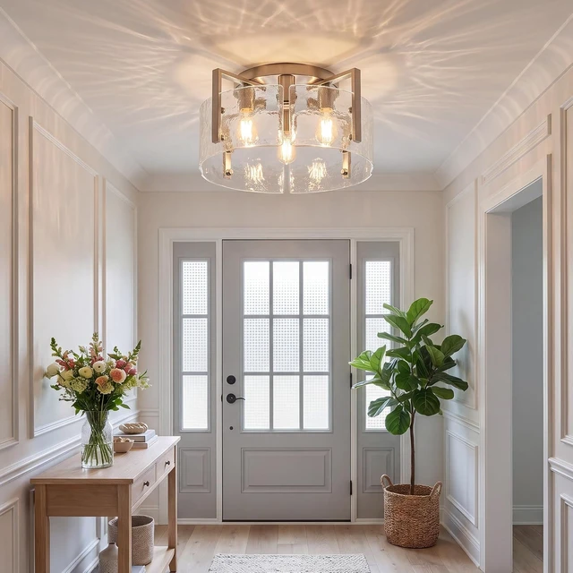 Alt view image 2 of 7 - LOUSACE 18" Brushed Nickel 4-Light Modern Semi Flush Mount Ceiling Light Fixtures, Glass Ceiling Light for Entryway Hallway Foyer Laundry Room Kitchen Sink