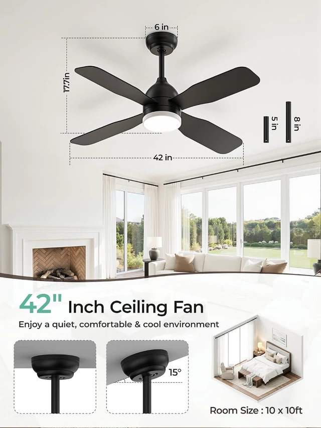 Alt view image 7 of 7 - 42 Inch Ceiling Fan with Light, APP & Remote, Downrod Mount