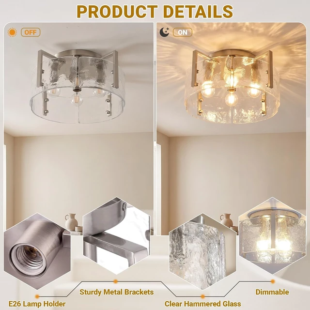 Alt view image 4 of 7 - LOUSACE 18" Brushed Nickel 4-Light Modern Semi Flush Mount Ceiling Light Fixtures, Glass Ceiling Light for Entryway Hallway Foyer Laundry Room Kitchen Sink