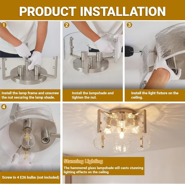Alt view image 5 of 7 - LOUSACE 18" Brushed Nickel 4-Light Modern Semi Flush Mount Ceiling Light Fixtures, Glass Ceiling Light for Entryway Hallway Foyer Laundry Room Kitchen Sink
