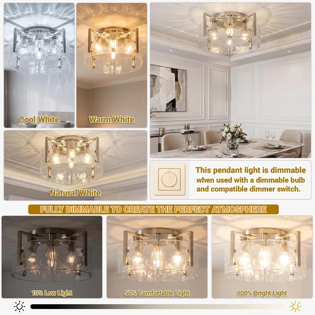 Alt view image 6 of 7 - LOUSACE 18" Brushed Nickel 4-Light Modern Semi Flush Mount Ceiling Light Fixtures, Glass Ceiling Light for Entryway Hallway Foyer Laundry Room Kitchen Sink