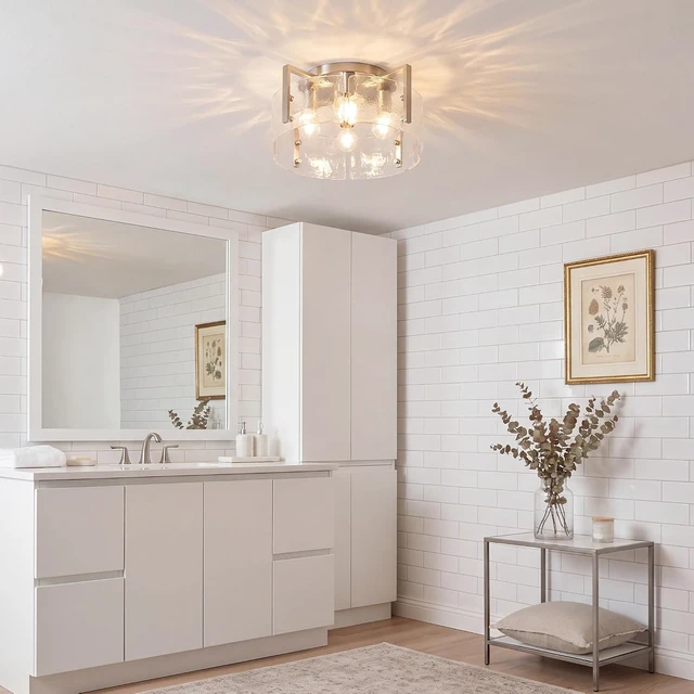 Alt view image 7 of 7 - LOUSACE 18" Brushed Nickel 4-Light Modern Semi Flush Mount Ceiling Light Fixtures, Glass Ceiling Light for Entryway Hallway Foyer Laundry Room Kitchen Sink