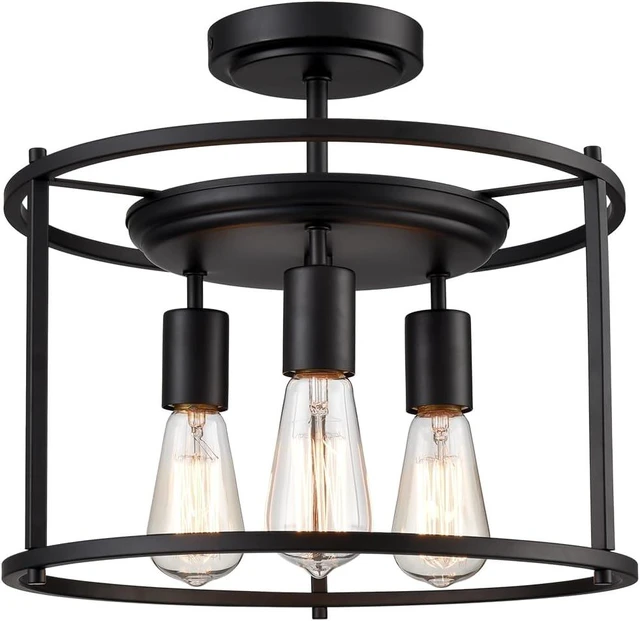 Main image of Moose Farmhouse Semi Flush Mount Ceiling Light Matte Black 3-Light