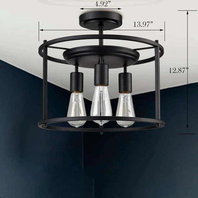 Alt view image 6 of 7 - Moose Farmhouse Semi Flush Mount Ceiling Light Matte Black 3-Light
