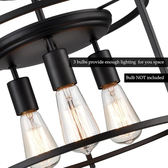 Alt view image 4 of 7 - Moose Farmhouse Semi Flush Mount Ceiling Light Matte Black 3-Light